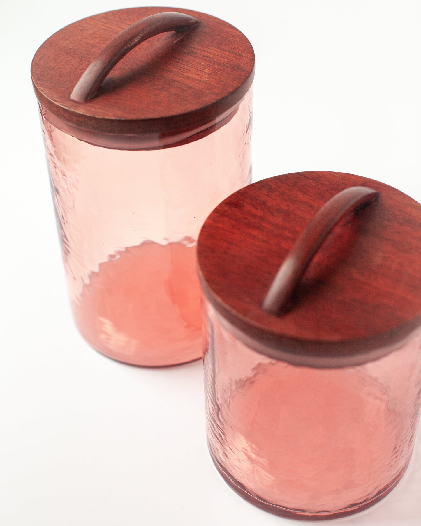 Handblown Hammered Glass Canisters with Wood Lid, Made in India