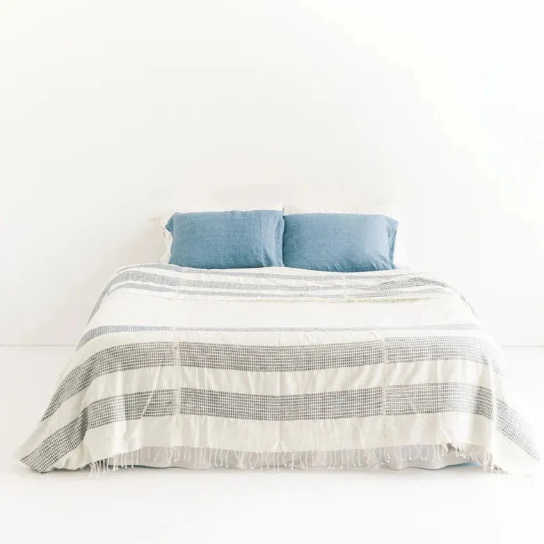 3 PANEL DOTTED COTTON BLANKET, NAVY HANDMADE IN ETHIOPIAN