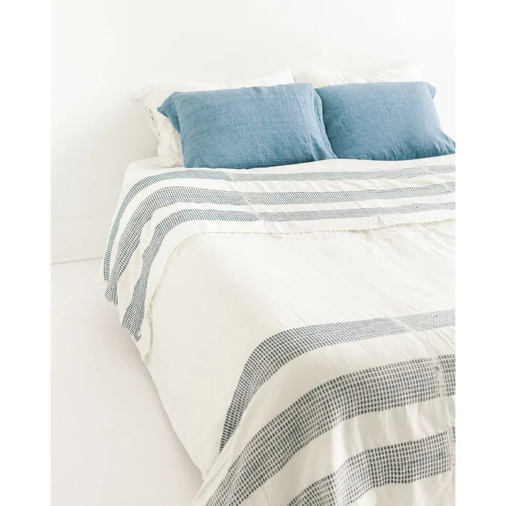 3 PANEL DOTTED COTTON BLANKET, NAVY HANDMADE IN ETHIOPIAN
