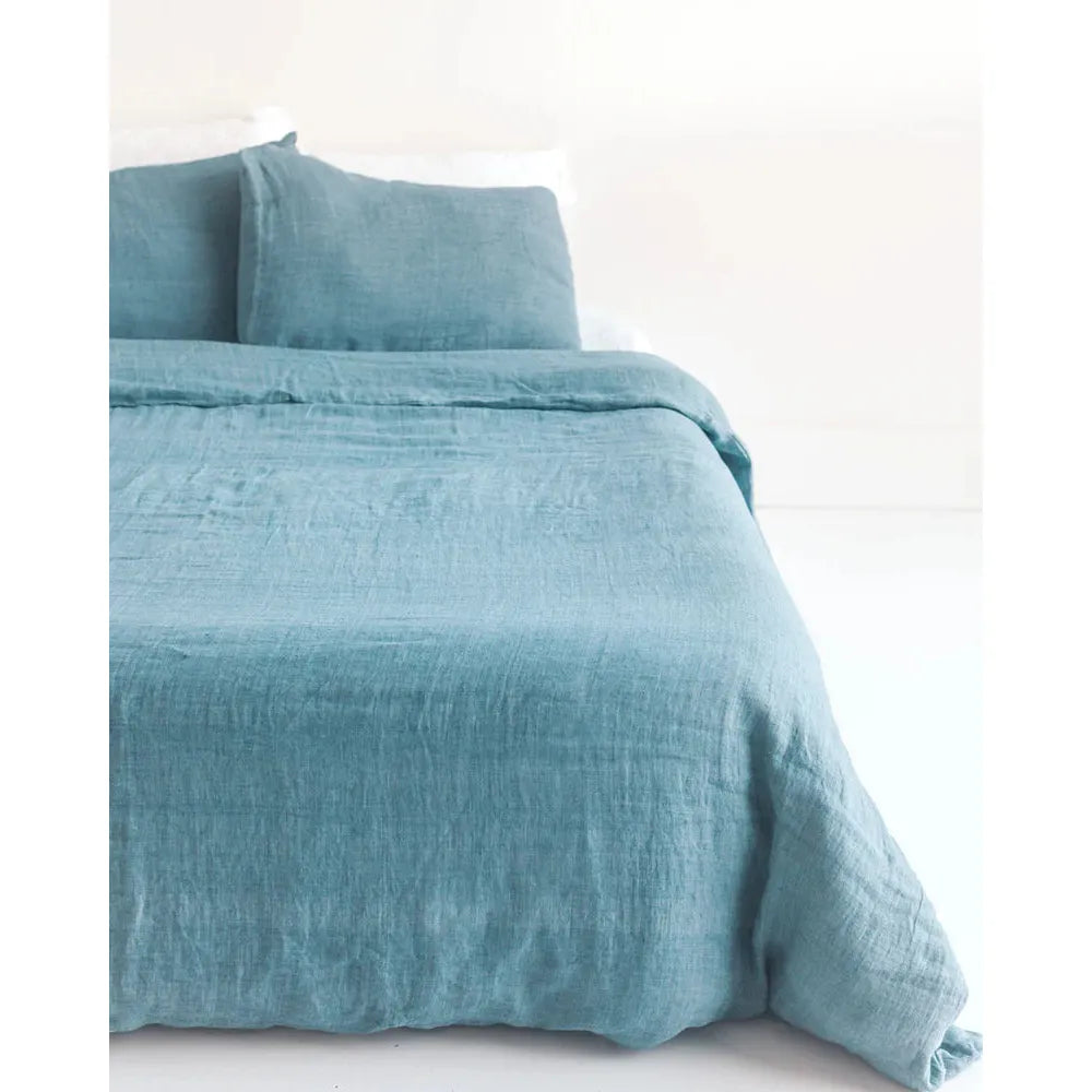 LINEN DUVET COVER SET DENIM BLUE HANDMADE IN KERALA, INDIA