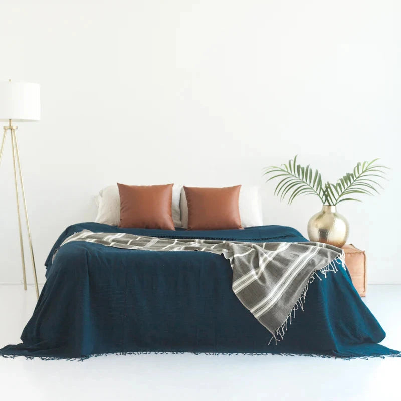 3 PANEL SOLID COTTON BLANKET, NAVY HANDMADE IN ETHIOPIAN