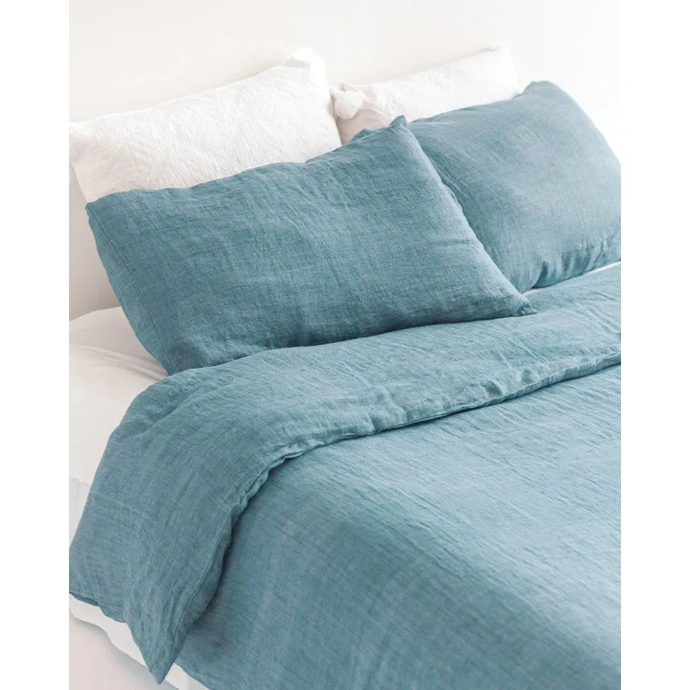 LINEN DUVET COVER SET DENIM BLUE HANDMADE IN KERALA, INDIA