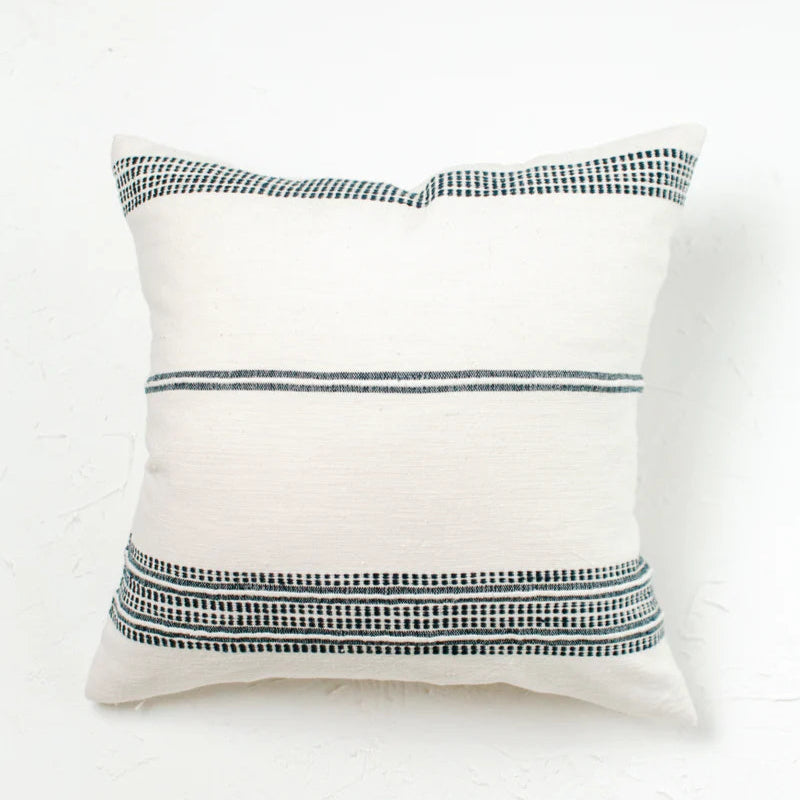 18" ADEN THROW PILLOW, NATURAL WITH NAVY, HANDMADE IN ETHIOPIA