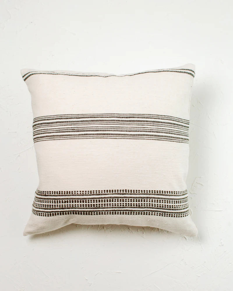 18" ADEN THROW PILLOW, NATURAL WITH GREY, HANDMADE IN ETHIOPIA