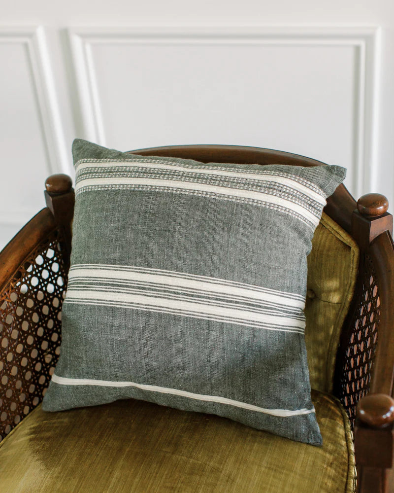 18" ADEN THROW PILLOW, GREY WITH NATURAL, HANDMADE IN ETHIOPIA