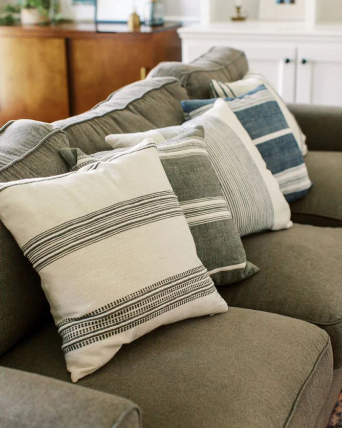 18" ADEN THROW PILLOW, GREY WITH NATURAL, HANDMADE IN ETHIOPIA