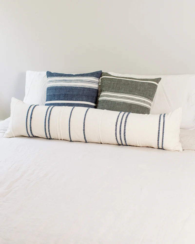 12 X 48" RIBBONS LUMBAR PILLOW - NAVY HANDMADE IN ETHIOPIA