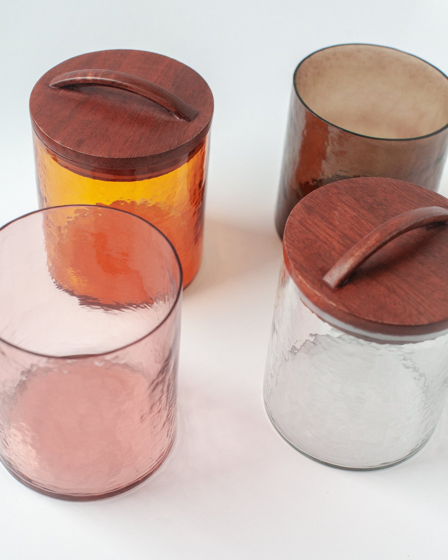 Handblown Hammered Glass Canisters with Wood Lid, Made in India