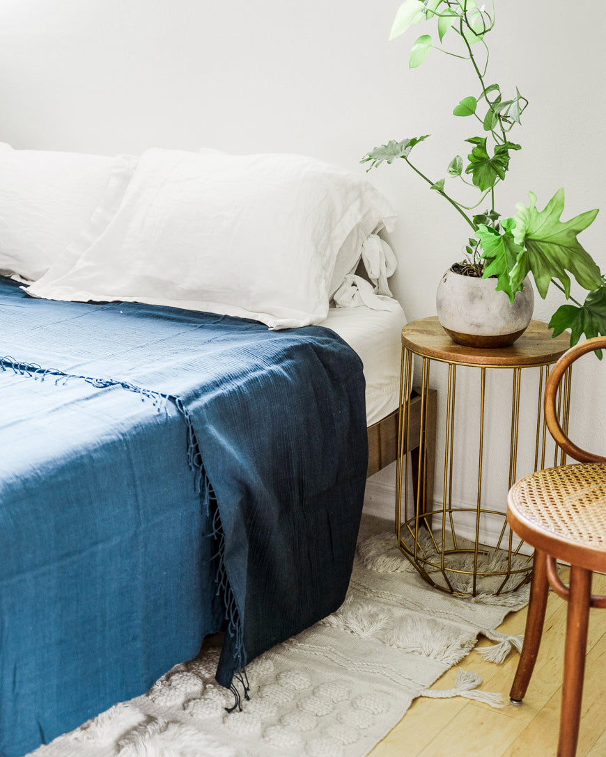 3 PANEL SOLID COTTON BLANKET, NAVY HANDMADE IN ETHIOPIAN