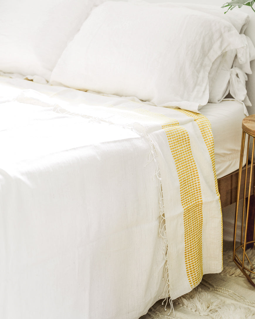3 PANEL DOTTED COTTON BLANKET, YELLOW HANDMADE IN ETHIOPIAN