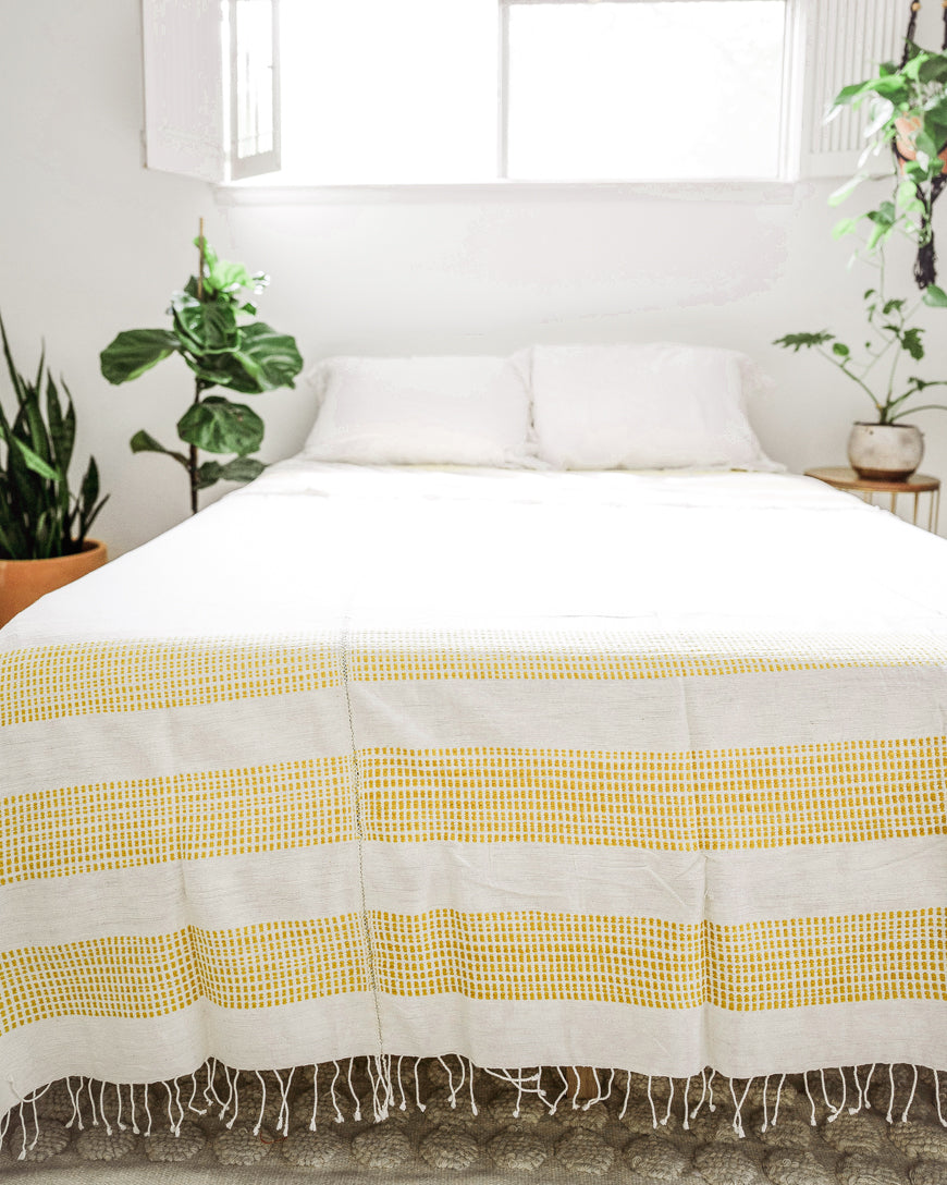3 PANEL DOTTED COTTON BLANKET, YELLOW HANDMADE IN ETHIOPIAN