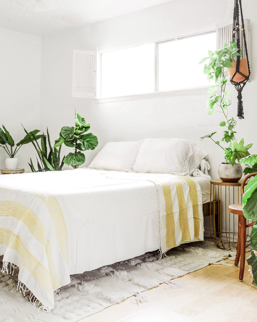 3 PANEL DOTTED COTTON BLANKET, YELLOW HANDMADE IN ETHIOPIAN