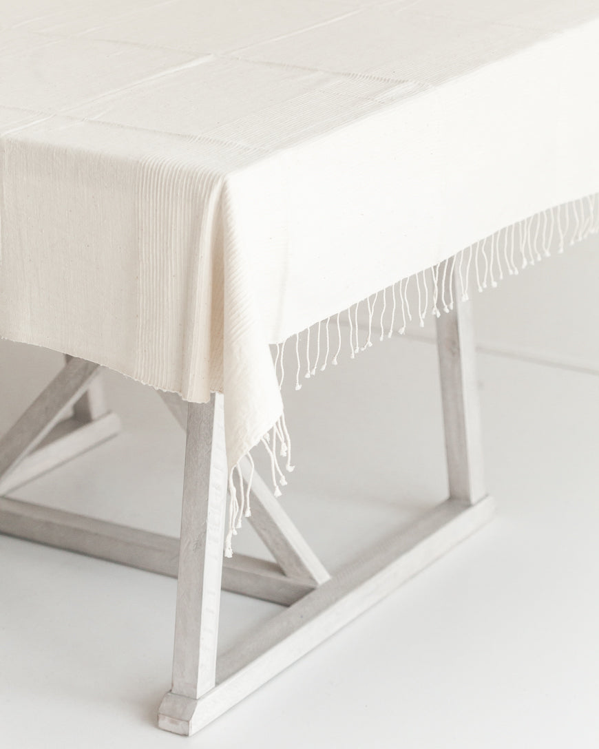 Handwoven Cotton Riveria Tablecloth Natural, Handmade in Ethiopia