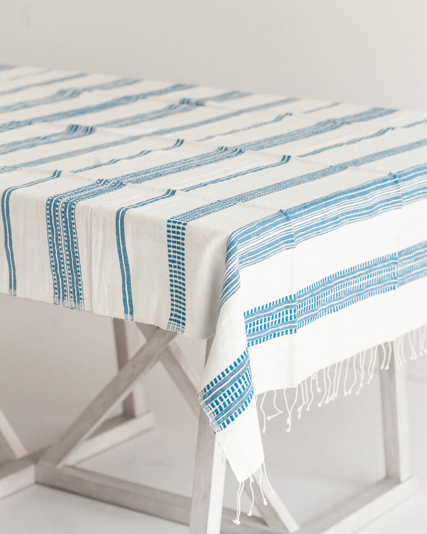 Handwoven Cotton Aden Tablecloth Blue, Handmade in Ethiopia