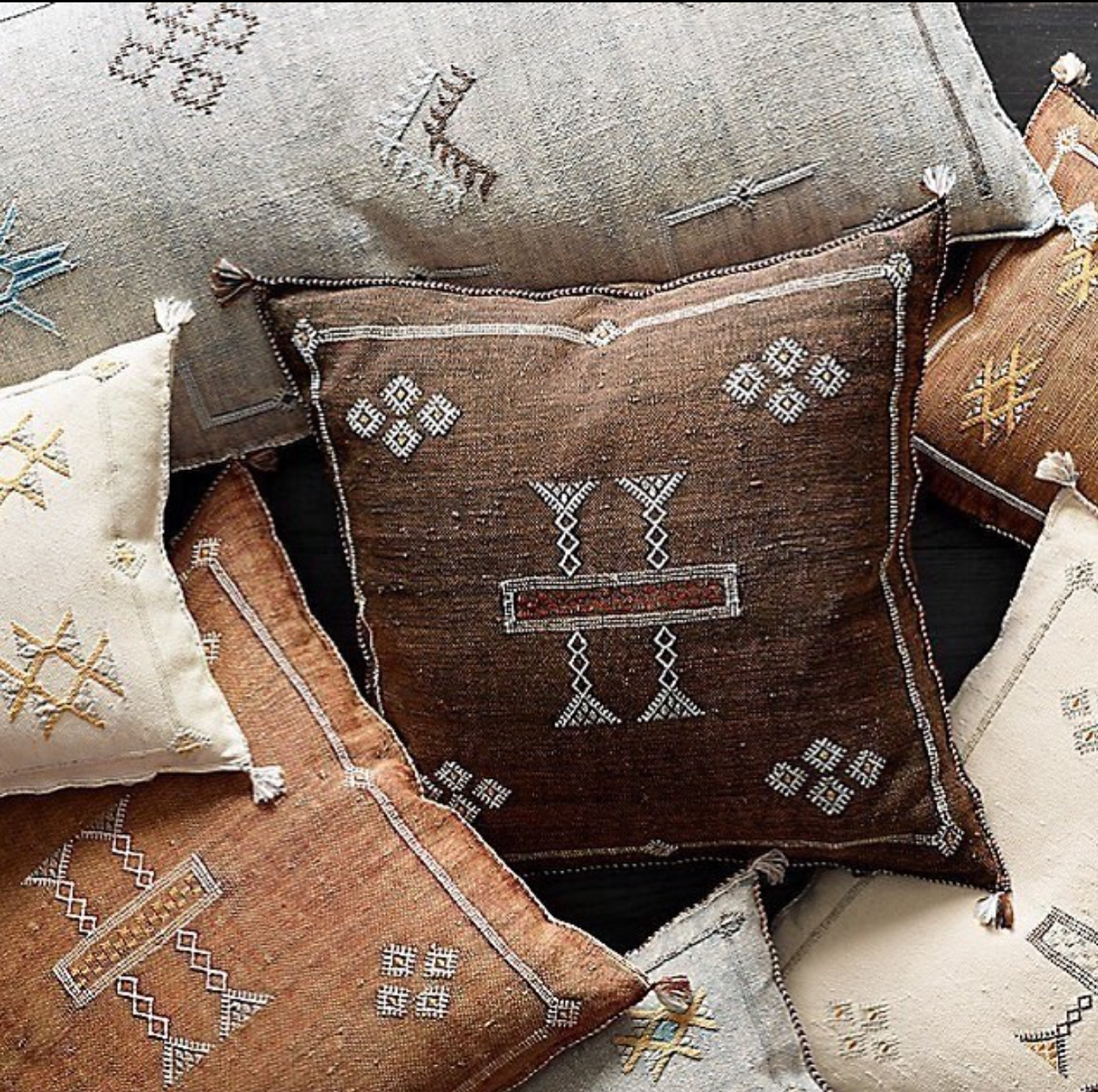 Cactus Silk Pillow Cover, Brown, Handmade in Marrakesh, Morocco