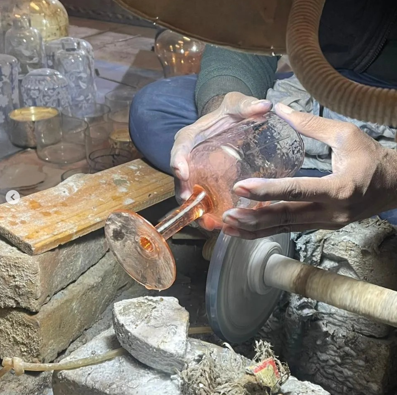 Handblown Hammered Glass Serving Board, Handmade in Firozabad, India