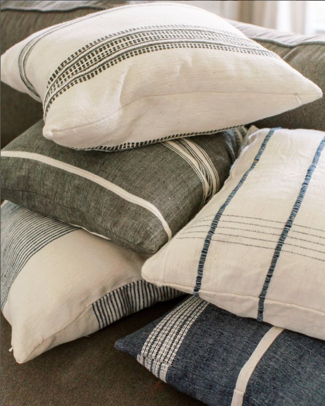 18" ADEN THROW PILLOW, NAVY WITH NATURAL, HANDMADE IN ETHIOPIA