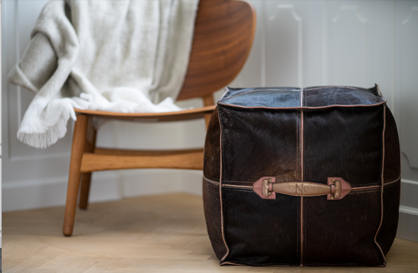 Rectangular Pouf Calf Leather with Handle Handmade in Brazil