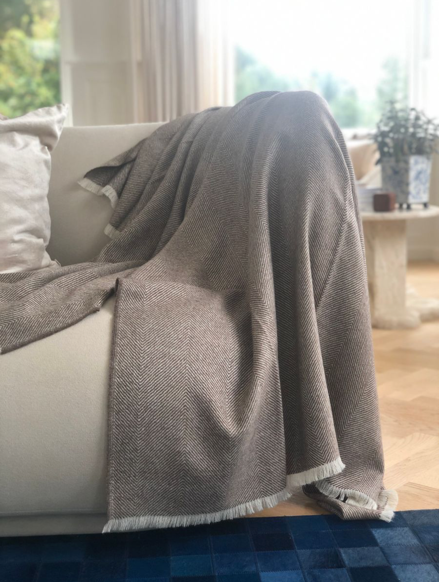Sidsley Throw 100% Alpaca Wool Herringbone, Handmade Andes Mountains of Peru