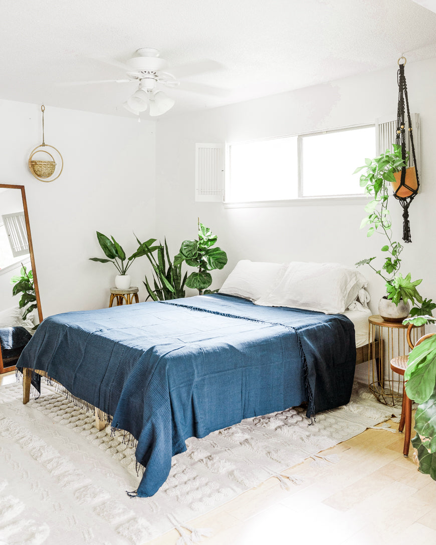 3 PANEL SOLID COTTON BLANKET, NAVY HANDMADE IN ETHIOPIAN