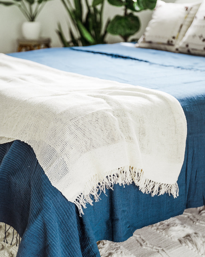 3 PANEL SOLID COTTON BLANKET, NAVY HANDMADE IN ETHIOPIAN