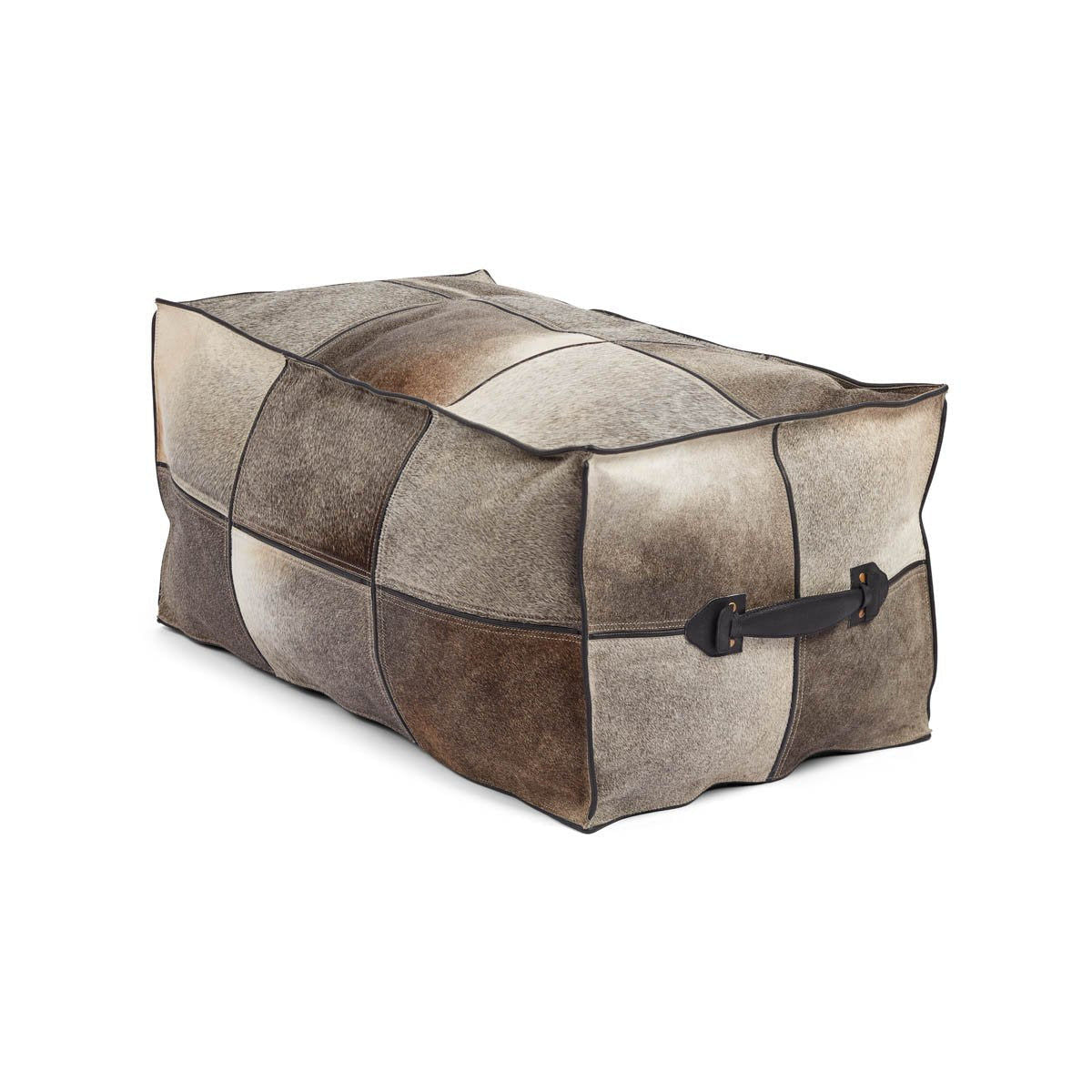 Rectangular Pouf Calf Leather with Handle Handmade in Brazil