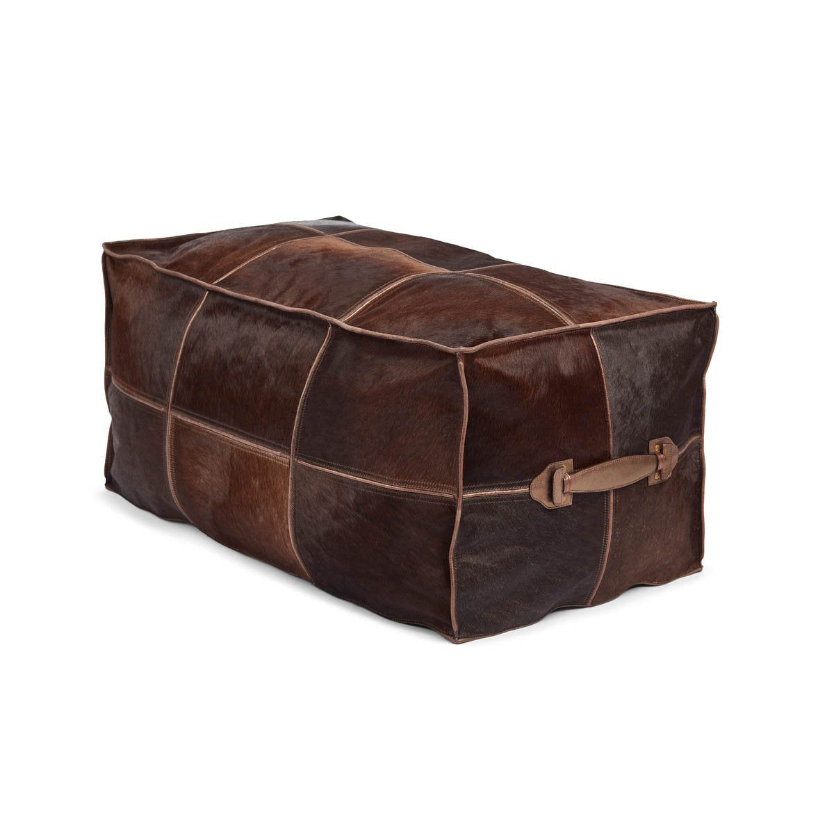 Rectangular Pouf Calf Leather with Handle Handmade in Brazil