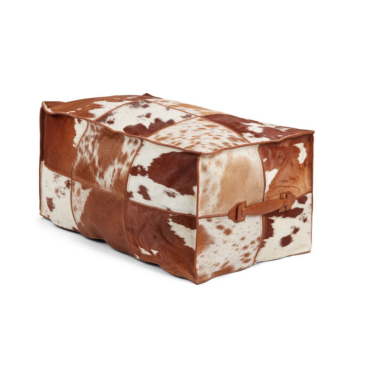 Rectangular Pouf Calf Leather with Handle Handmade in Brazil