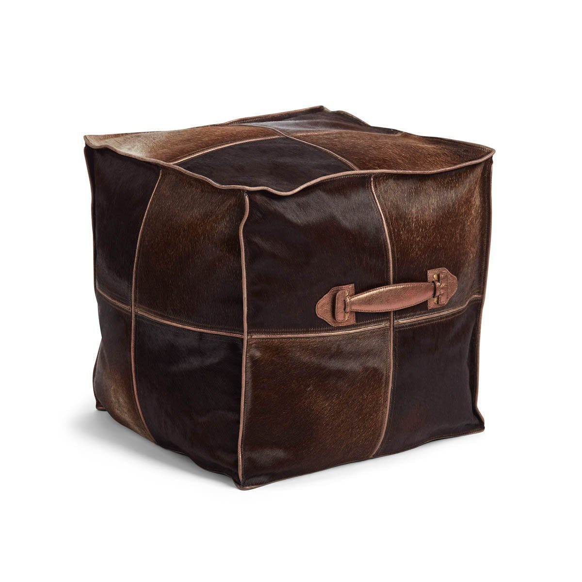 Square Pouf Calf Leather with Handle Handmade in Brazil