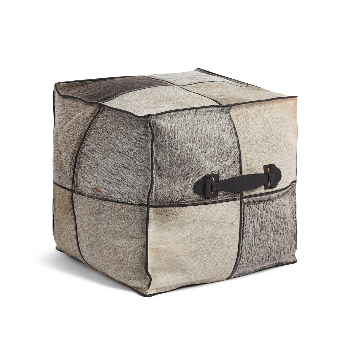 Square Pouf Calf Leather with Handle Handmade in Brazil