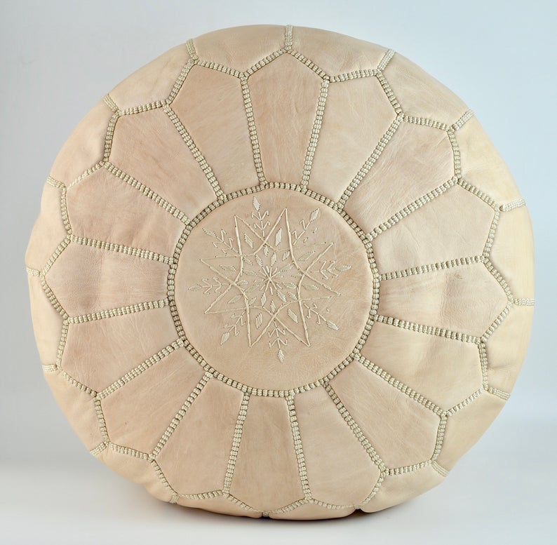 Moroccan Leather Pouf, Natural Handmade in Morocco