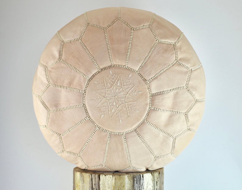 Moroccan Leather Pouf, Natural Handmade in Morocco