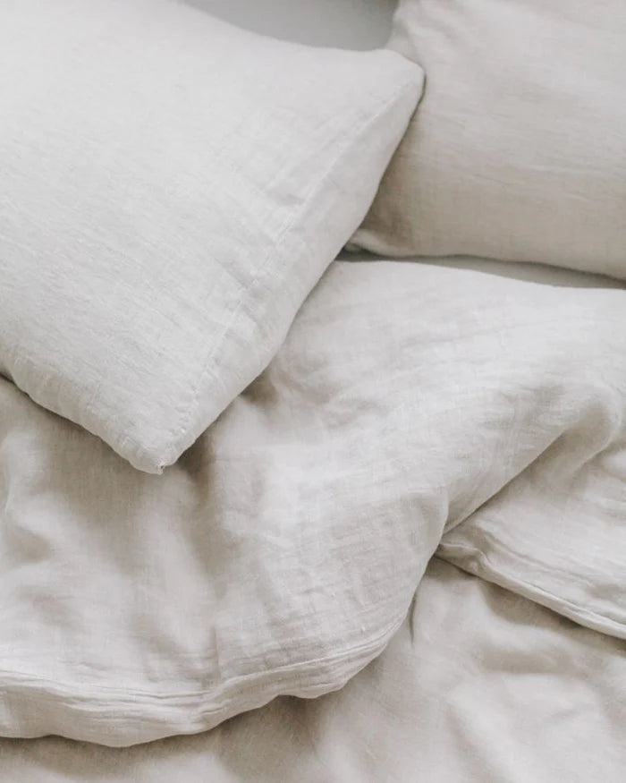 LINEN DUVET COVER SET -NATURAL CHAMBRAY HANDMADE IN KERALA, INDIA