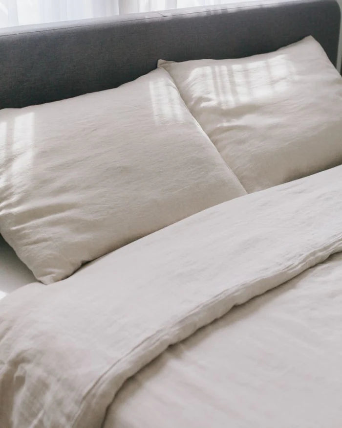 LINEN DUVET COVER SET -NATURAL CHAMBRAY HANDMADE IN KERALA, INDIA