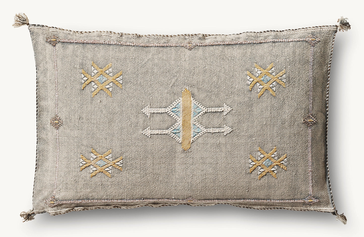 Cactus Silk Pillow Cover, Lumbar, Gray, Handmade in Morocco