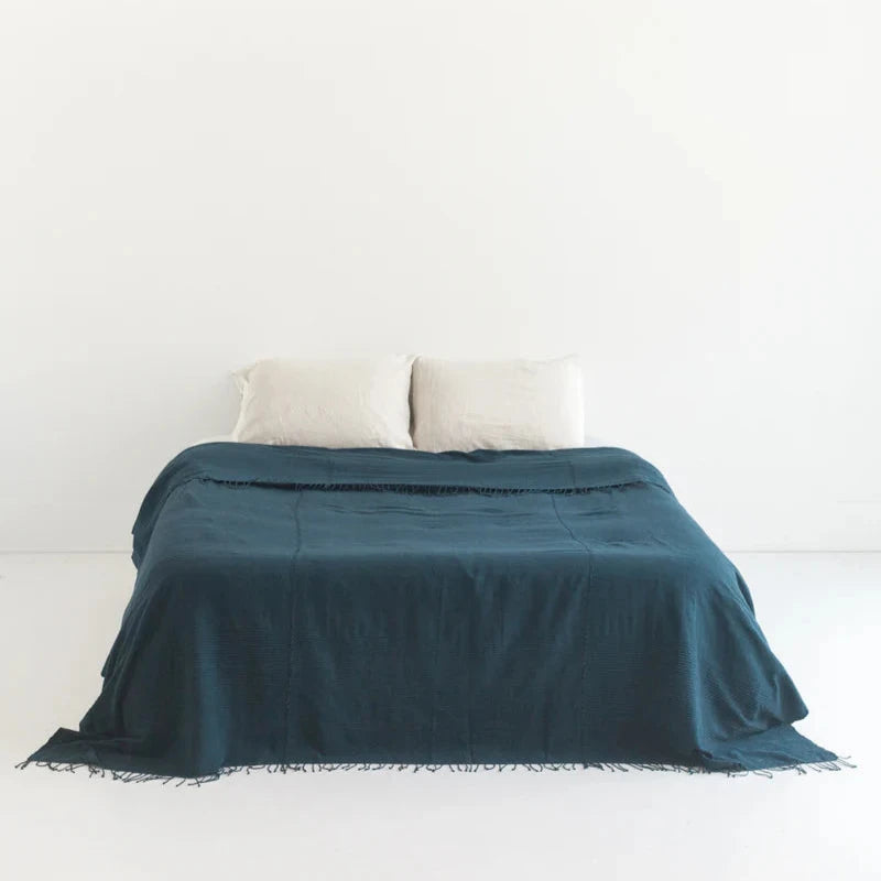 3 PANEL SOLID COTTON BLANKET, NAVY HANDMADE IN ETHIOPIAN