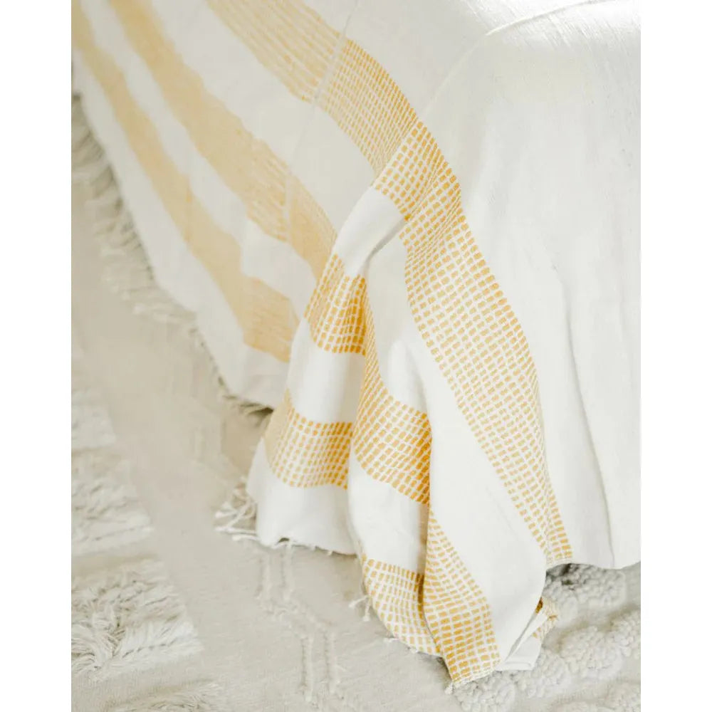 3 PANEL DOTTED COTTON BLANKET, YELLOW HANDMADE IN ETHIOPIAN