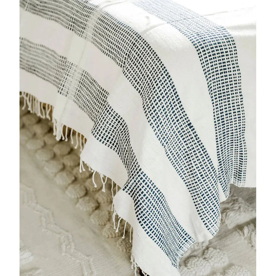 3 PANEL DOTTED COTTON BLANKET, NAVY HANDMADE IN ETHIOPIAN