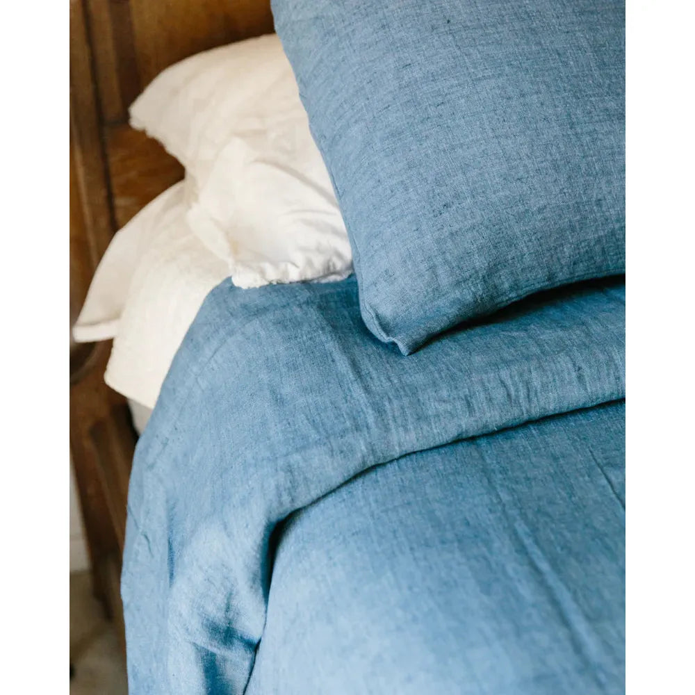 LINEN DUVET COVER SET DENIM BLUE HANDMADE IN KERALA, INDIA