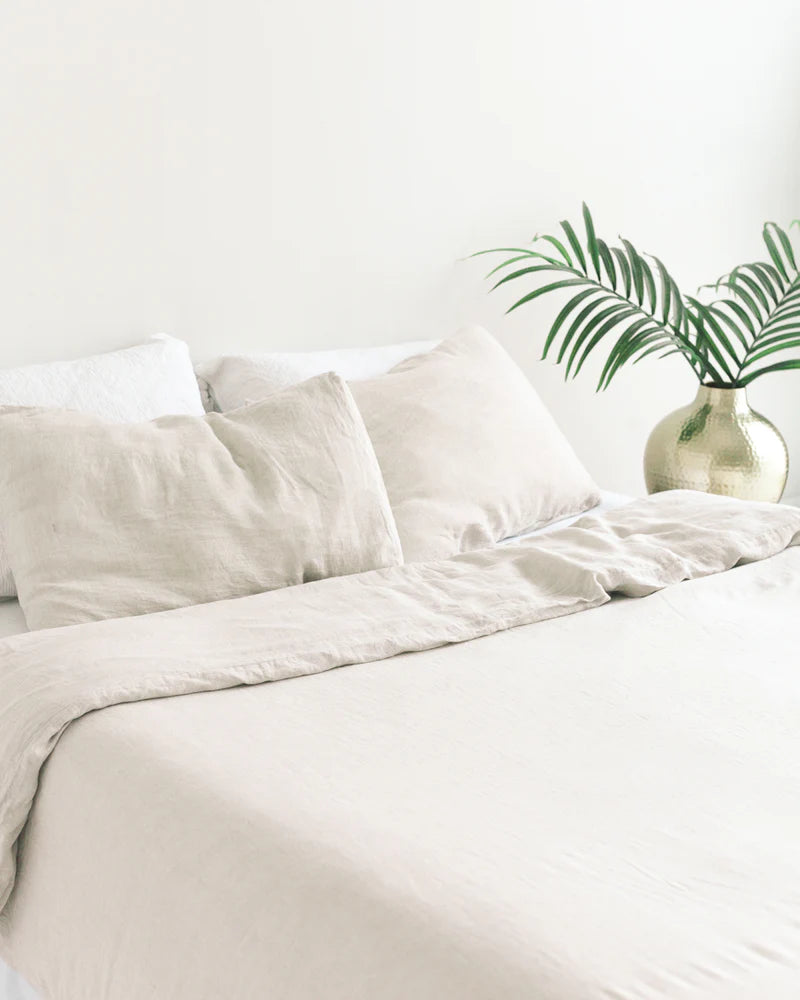 LINEN DUVET COVER SET -NATURAL CHAMBRAY HANDMADE IN KERALA, INDIA