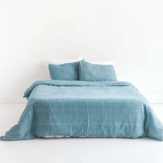 LINEN DUVET COVER SET DENIM BLUE HANDMADE IN KERALA, INDIA