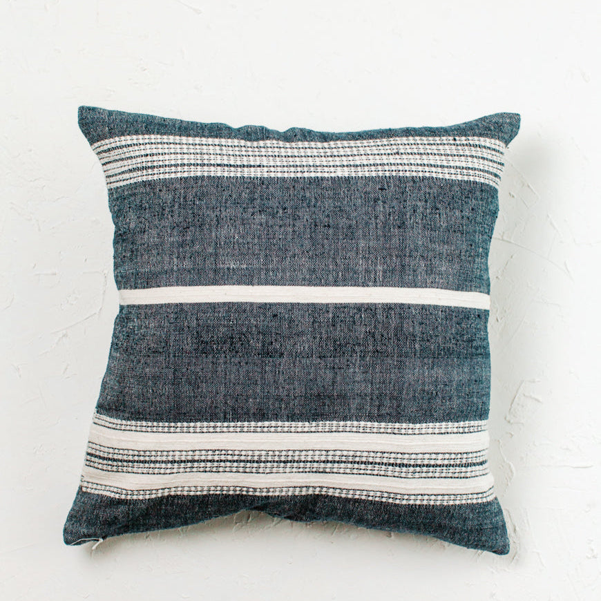 18" ADEN THROW PILLOW, NAVY WITH NATURAL, HANDMADE IN  ETHIOPIA