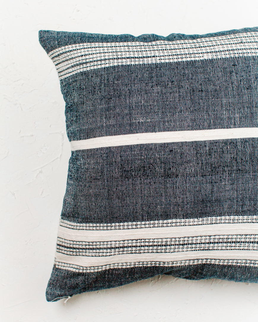 18" ADEN THROW PILLOW, NAVY WITH NATURAL, HANDMADE IN  ETHIOPIA