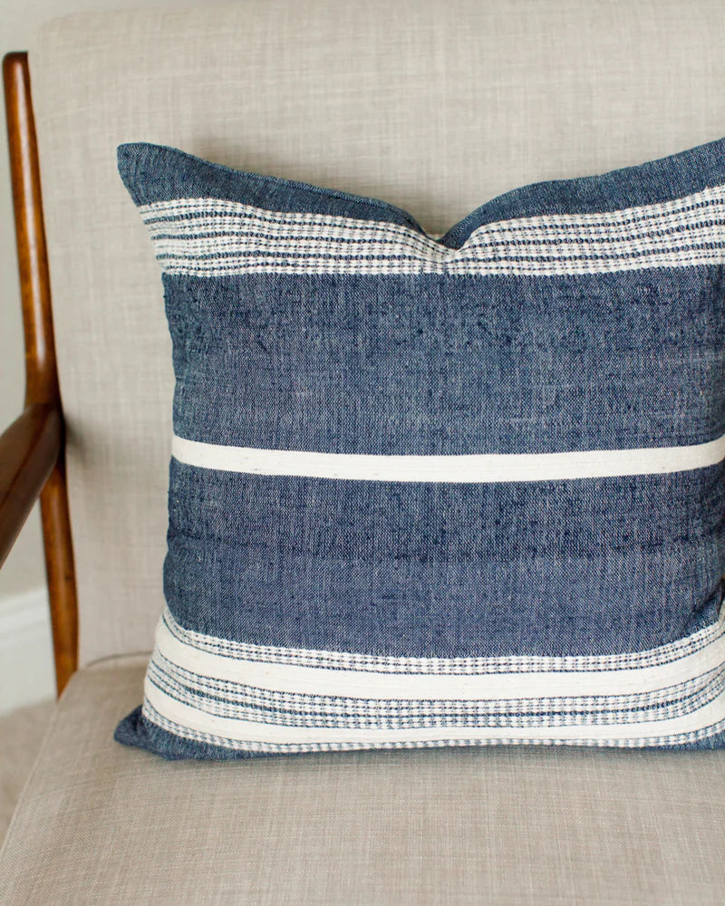 18" ADEN THROW PILLOW, NAVY WITH NATURAL, HANDMADE IN  ETHIOPIA