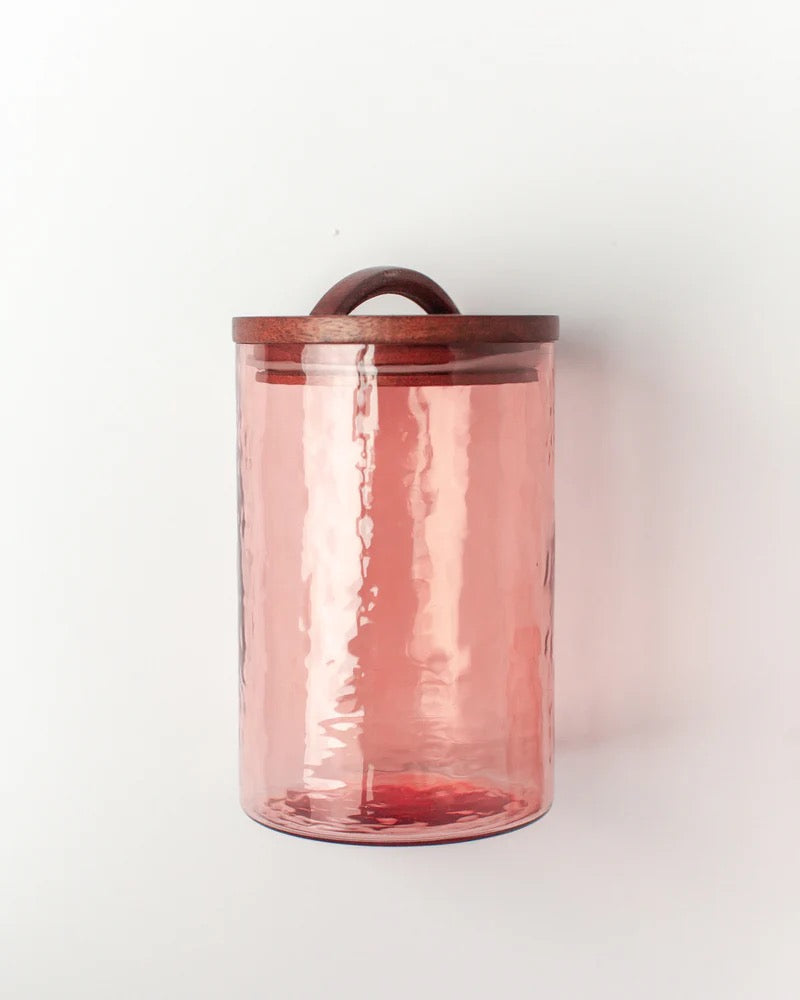 Handblown Hammered Glass Canisters with Wood Lid, Made in India