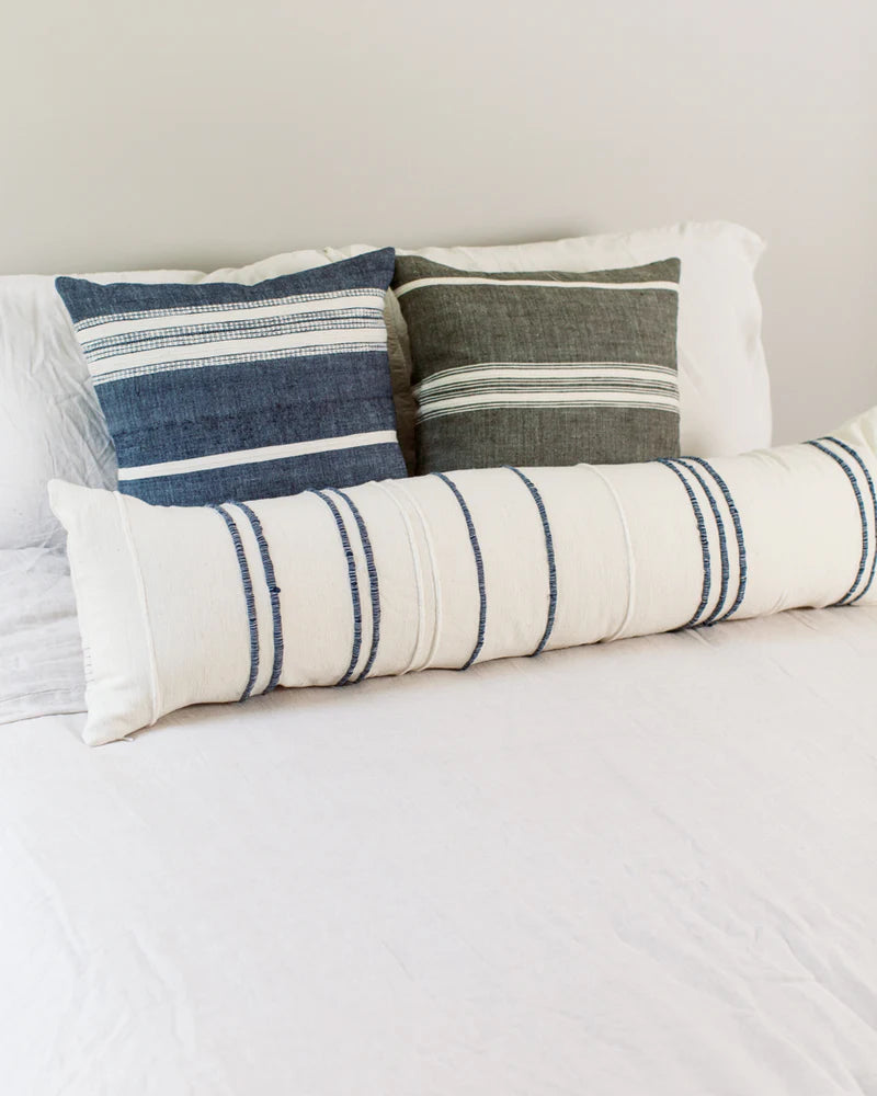 12 X 48" RIBBONS LUMBAR PILLOW - NAVY HANDMADE IN  ETHIOPIA