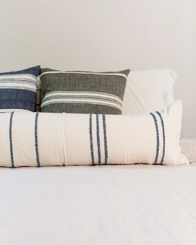 12 X 48" RIBBONS LUMBAR PILLOW - NAVY HANDMADE IN  ETHIOPIA