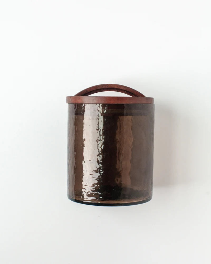 Handblown Hammered Glass Canisters with Wood Lid, Made in India