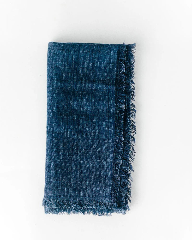 Stonewashed Linen Frayed Dinner Napkins, Handmade in Kerala, India