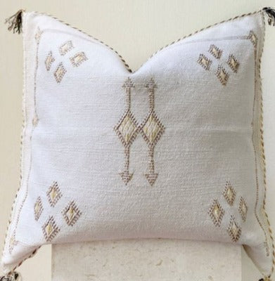 Cactus Silk Pillow Cover White, Handmade in Morocco